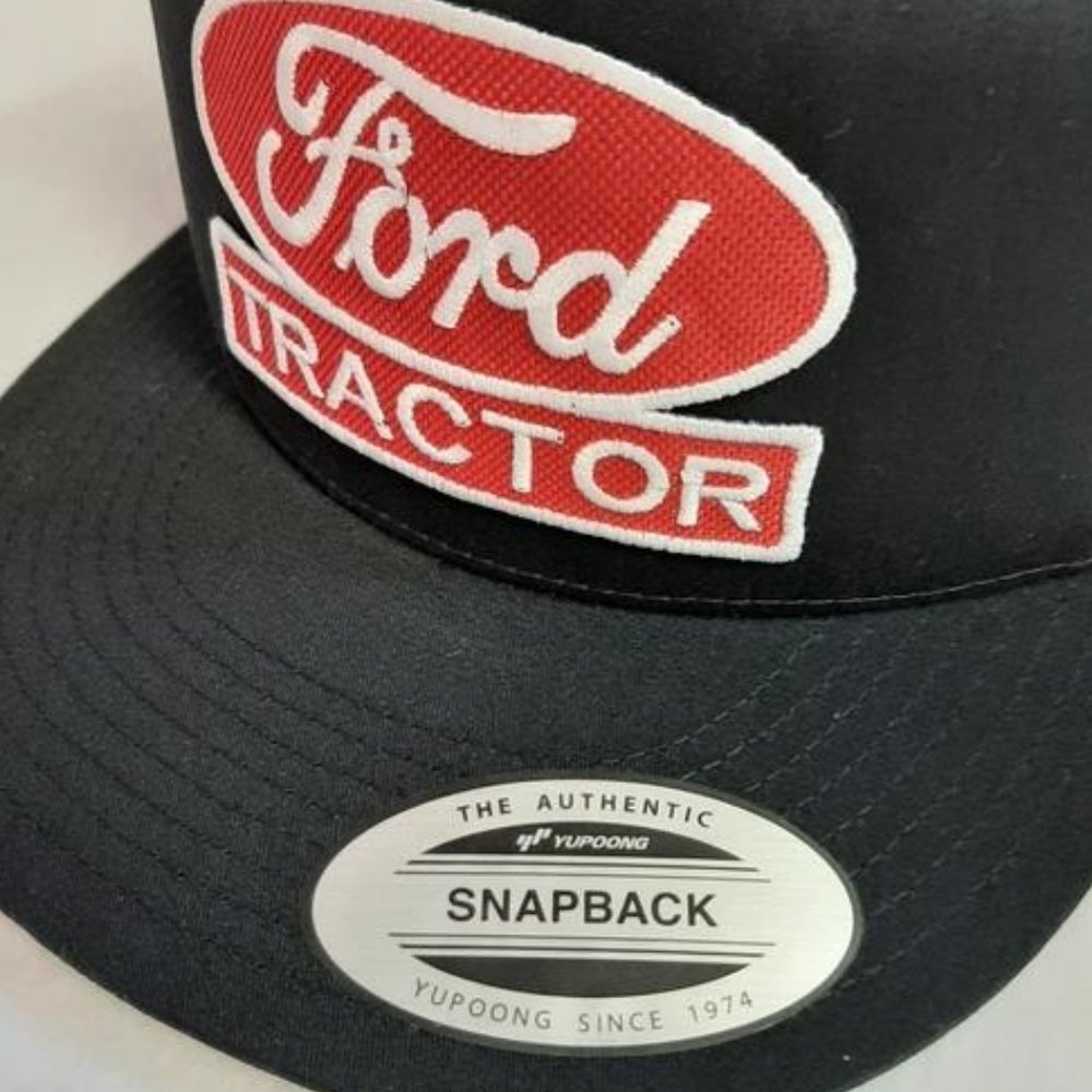 Ford Tractor Patch Cap Flat Bill Mesh Snapback Hat Black Farmer Vintage Style 8N